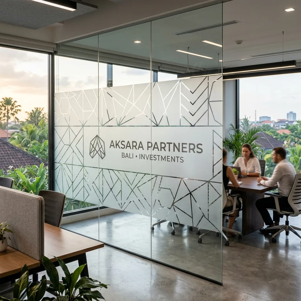 Pemasangan Stiker Sandblast Kaca Kantor Bali